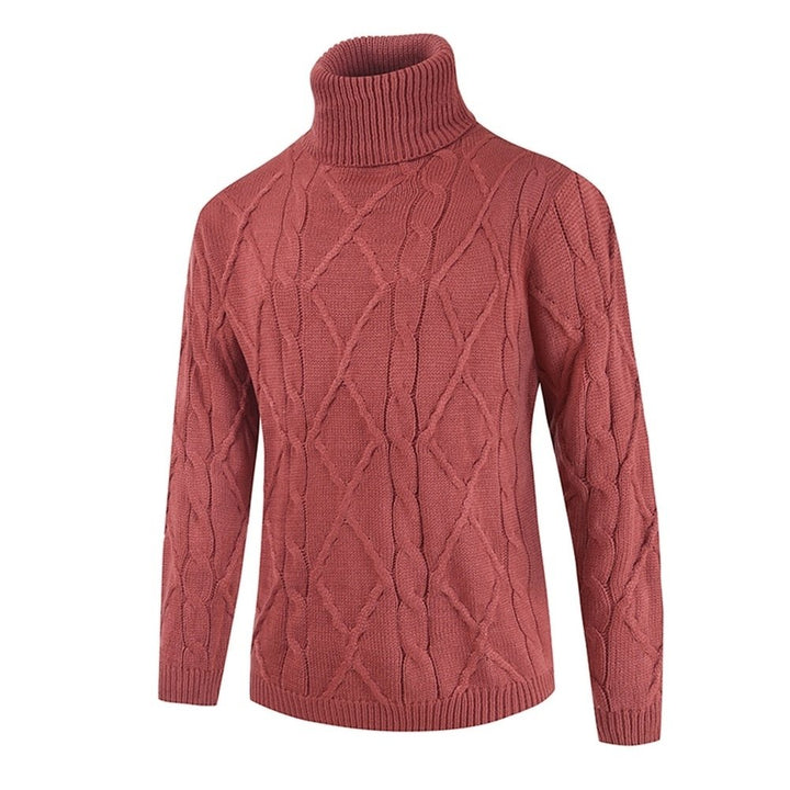 Mens Turtleneck Sweater Long Sleeve Knitted Pullover Slim Fit Casual Sweatershirt Cable Solid Color Image 3