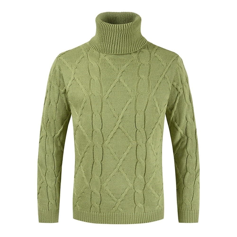 Mens Turtleneck Sweater Long Sleeve Knitted Pullover Slim Fit Casual Sweatershirt Cable Solid Color Image 1