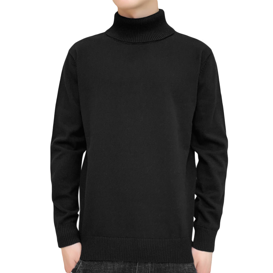 Mens Sweaters Winter High Neck Knitted Warm Sweater Solid Color Casual Loose Sweater Image 1