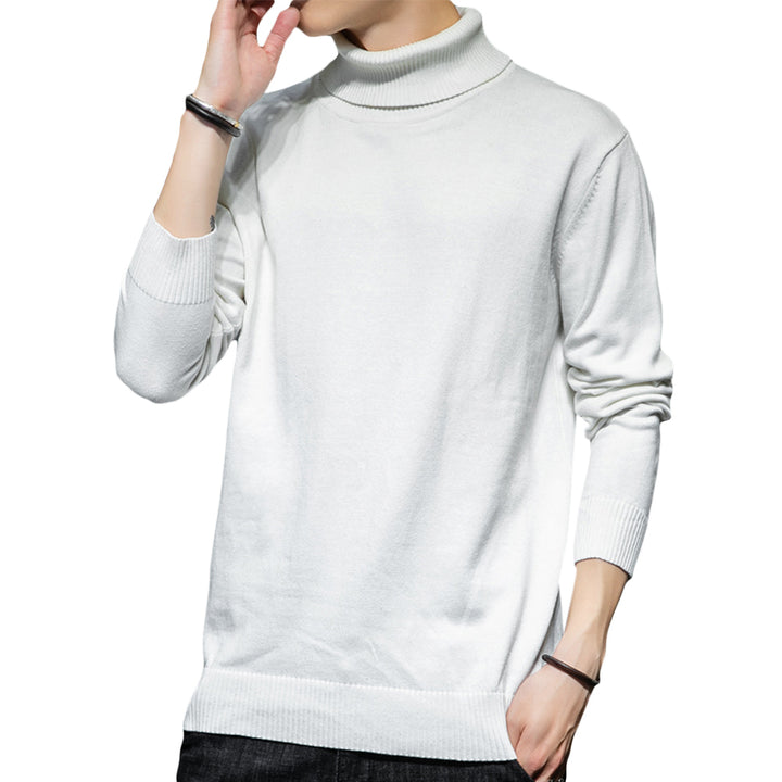 Mens Sweaters Winter High Neck Knitted Warm Sweater Solid Color Casual Loose Sweater Image 3