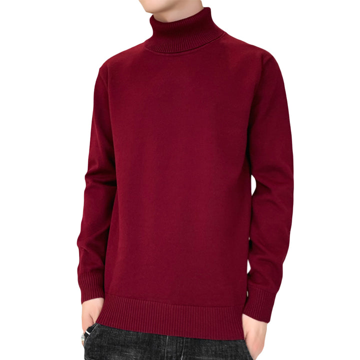 Mens Sweaters Winter High Neck Knitted Warm Sweater Solid Color Casual Loose Sweater Image 4
