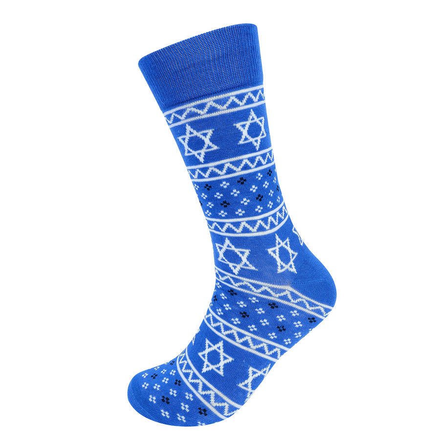 Men's Star of David Hanukkah Novelty Socks Blue and White Image 1