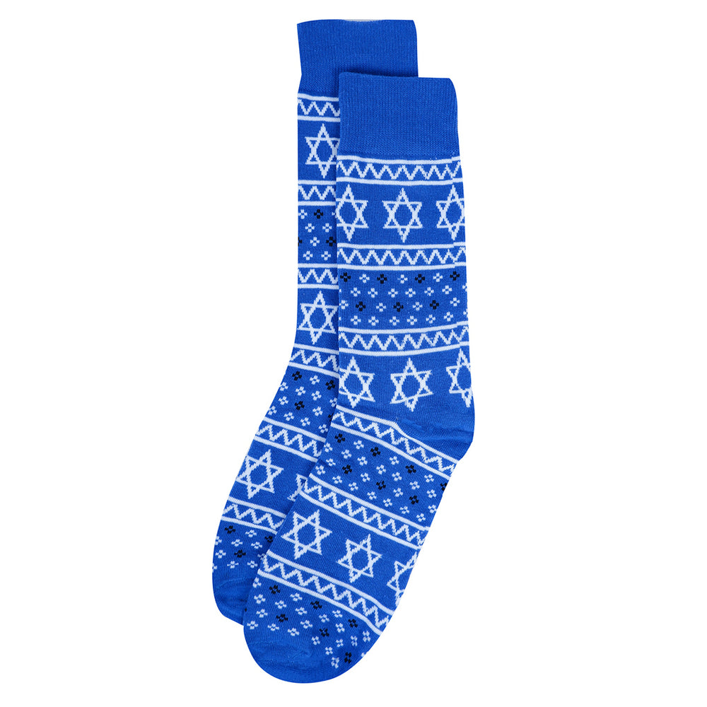 Men's Star of David Hanukkah Novelty Socks Blue and White Image 2