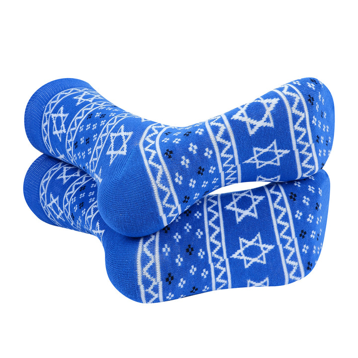 Men's Star of David Hanukkah Novelty Socks Blue and White Image 3
