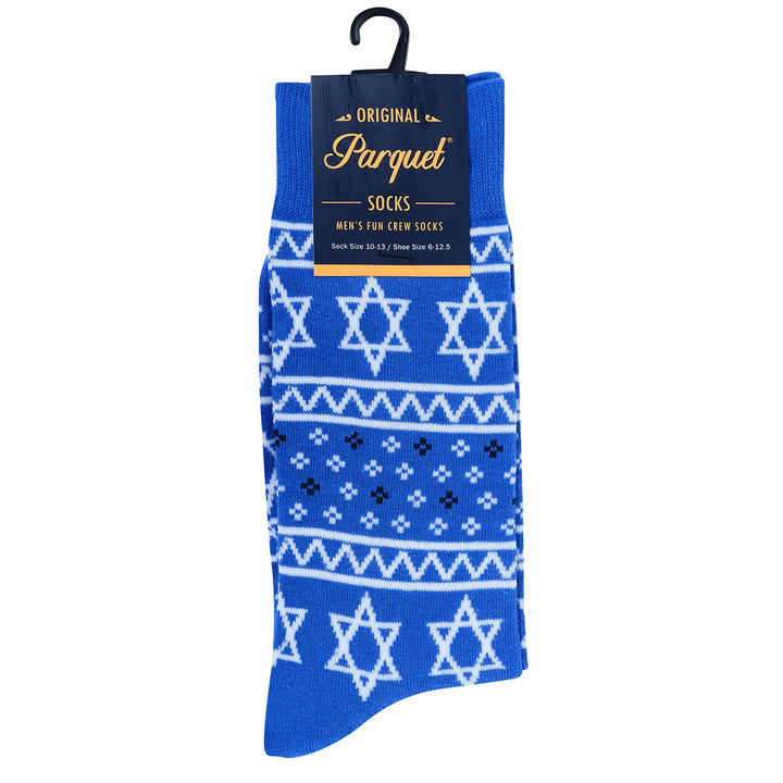 Men's Star of David Hanukkah Novelty Socks Blue and White Image 4