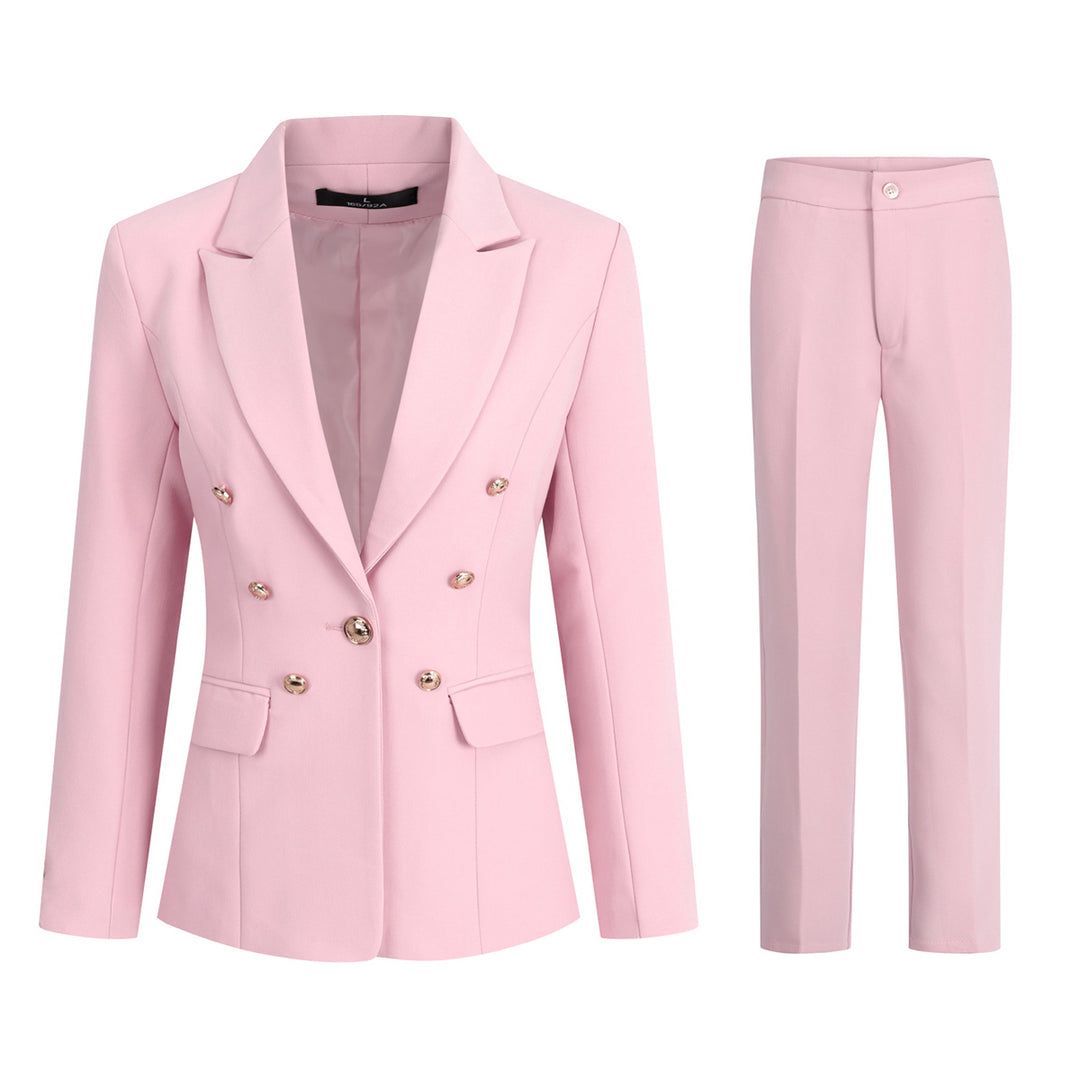 Womens Business Office 1 Button Blazer Solid Jacket and Pants Suit Set Slim Fit Single-breasted Image 1