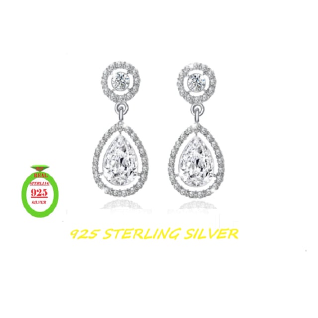 Trendy Silver Plated Oval CZ Earrings Image 1