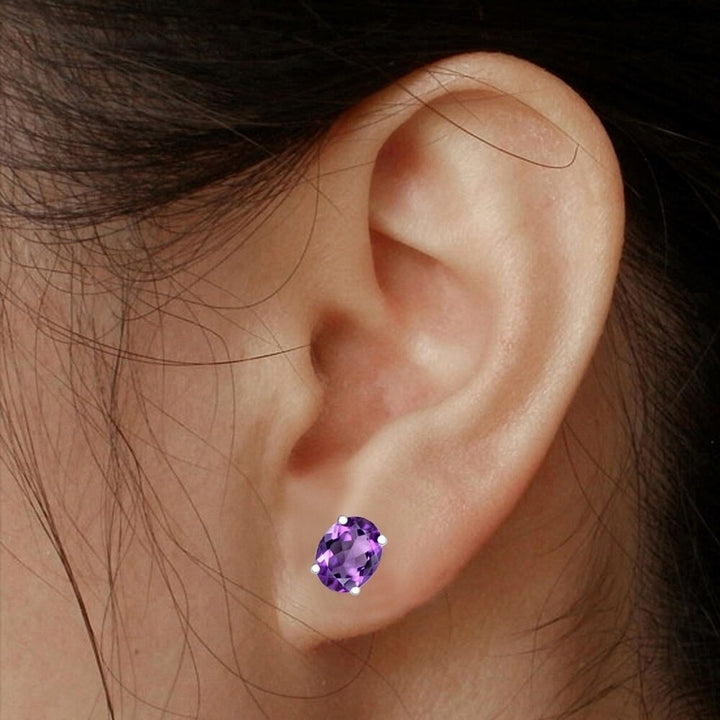 Sterling Silver CZ Oval Earring Studs Clear Mystic Purple CZ Studs Love Image 3