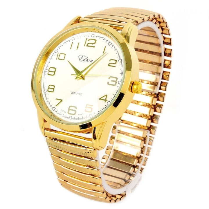 Gold Large Face Easy to Read Stretch Band Watch Image 4