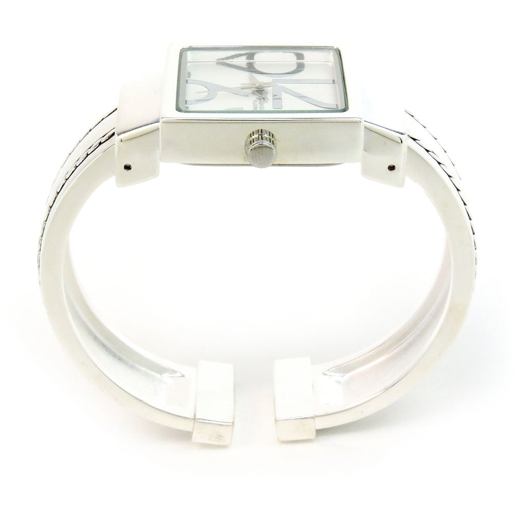 Silver Square Dial with Oversized Hours Stitch Style Bangle Cuff Watch for Women Image 4