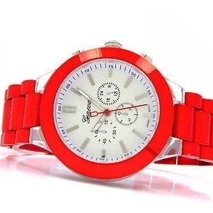 Red Neon 3D Geneva Oversized Womens Boyfriend Style Quartz Watch Image 2