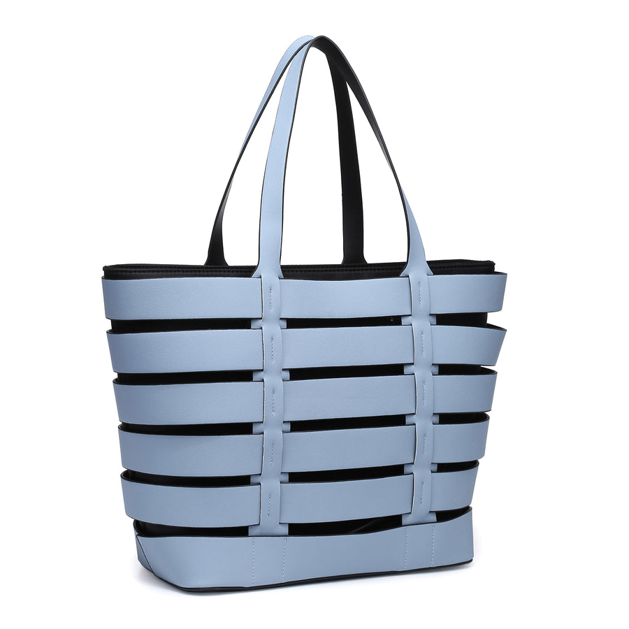 2-In-1 Medium Striped Tote Bag Faux Leather with Detachable Shoulder Strap Image 1