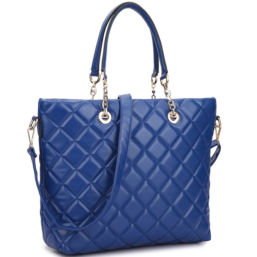 Faux Leather Quilted Tote Bag with Chained Handles 16x12 inch Women Bag Image 1