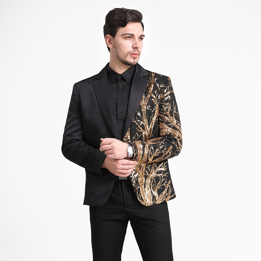 Men Suit Fashion Evening Dress Casual Winter Spring Coat Black Gold Sequin Slim Suit Jacket Sports Coat Image 1