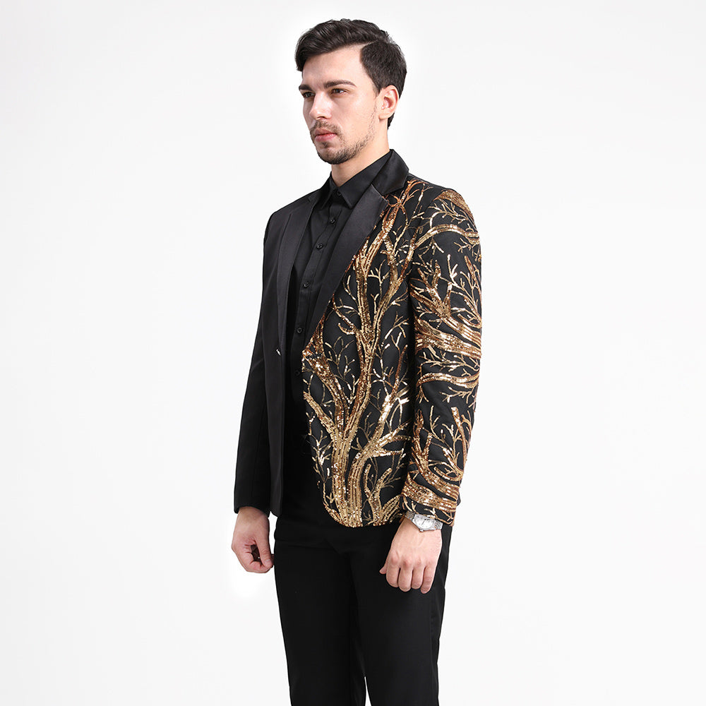 Men Suit Fashion Evening Dress Casual Winter Spring Coat Black Gold Sequin Slim Suit Jacket Sports Coat Image 3