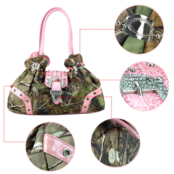 Camouflage Laptop Shoulder Bag with Rhinestone Buckle Croc Trim 16" W Image 4