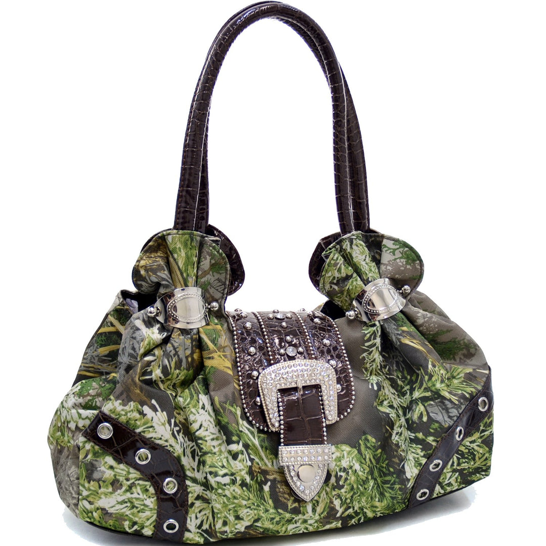 Camouflage Laptop Shoulder Bag with Rhinestone Buckle Croc Trim 16" W Image 3