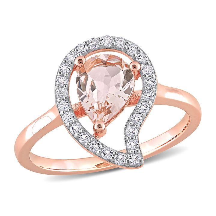 1 1/7 Carat (ctw) Morganite and White Topaz Halo Ring in Rose Plated Sterling Silver Image 1