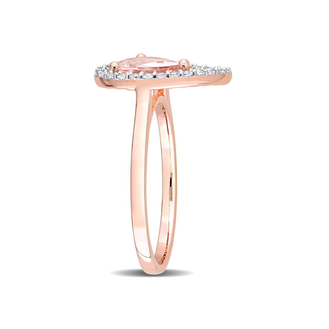 1 1/7 Carat (ctw) Morganite and White Topaz Halo Ring in Rose Plated Sterling Silver Image 3