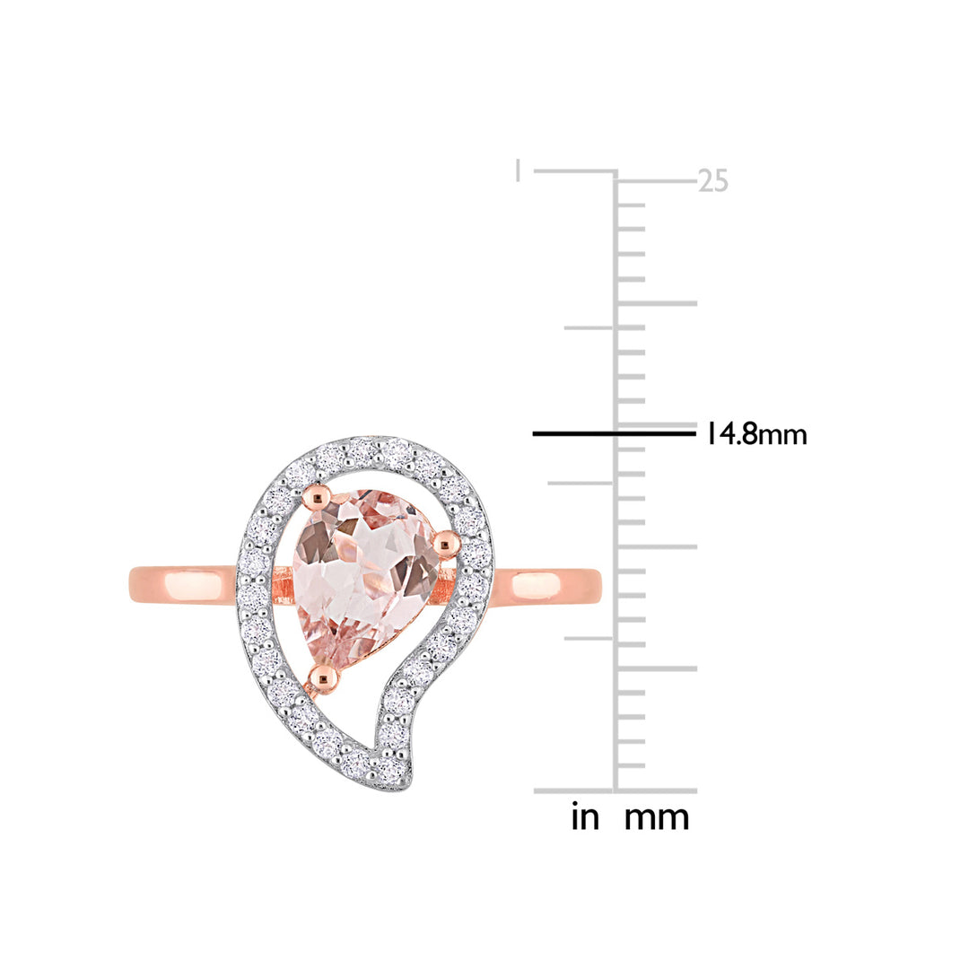 1 1/7 Carat (ctw) Morganite and White Topaz Halo Ring in Rose Plated Sterling Silver Image 4