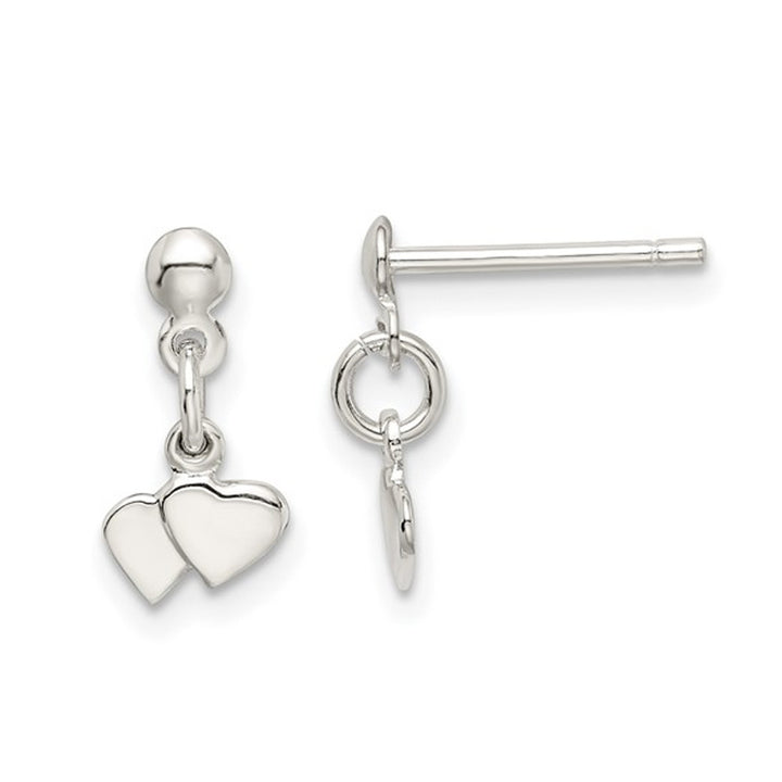 Small Sterling Silver Twin Heart Dangle Post Earrings Image 1