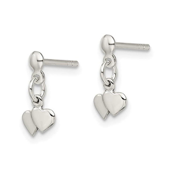 Small Sterling Silver Twin Heart Dangle Post Earrings Image 2
