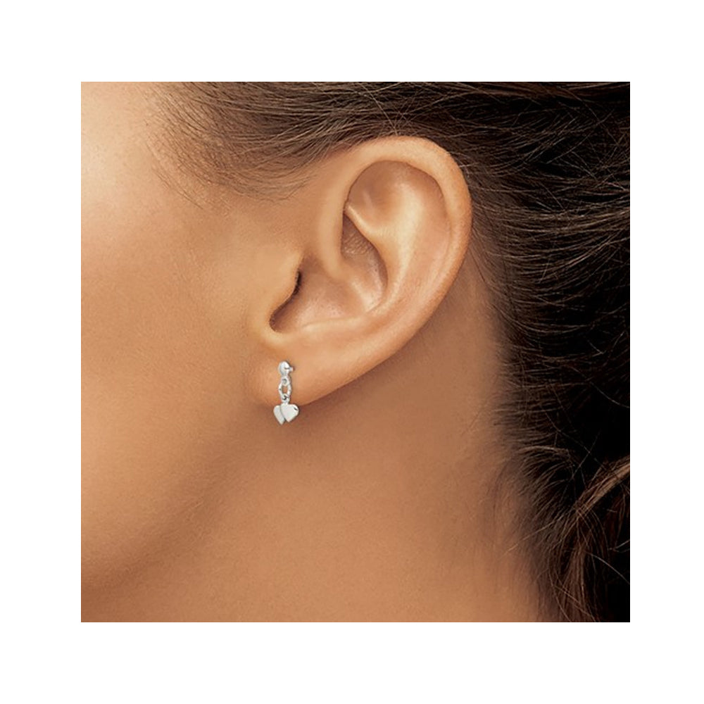 Small Sterling Silver Twin Heart Dangle Post Earrings Image 3