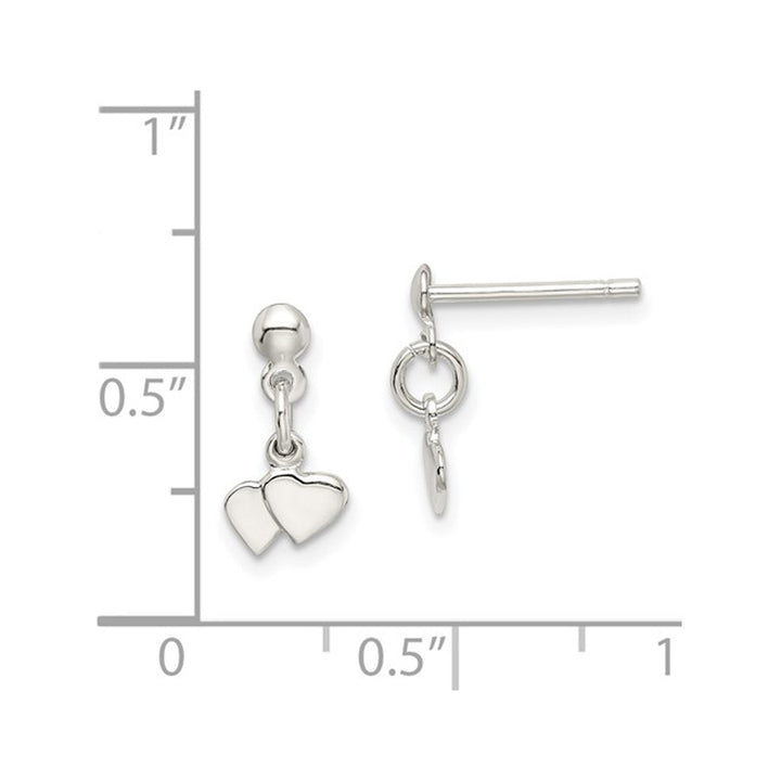Small Sterling Silver Twin Heart Dangle Post Earrings Image 4