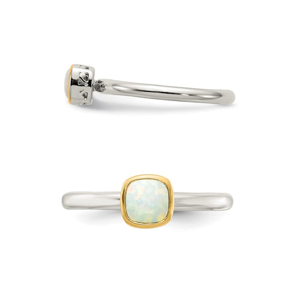 1/4 Carat (ctw) Natural Opal Ring in Sterling Silver with 14K Accent Image 3