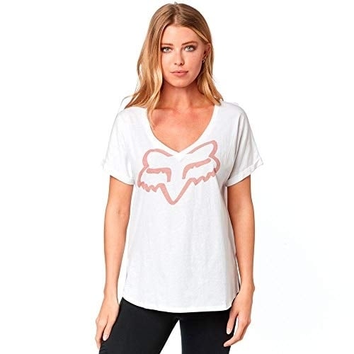 Fox Racing Womens V-Neck Short Sleeve Tee Shirt White Size M Responded Model Image 1