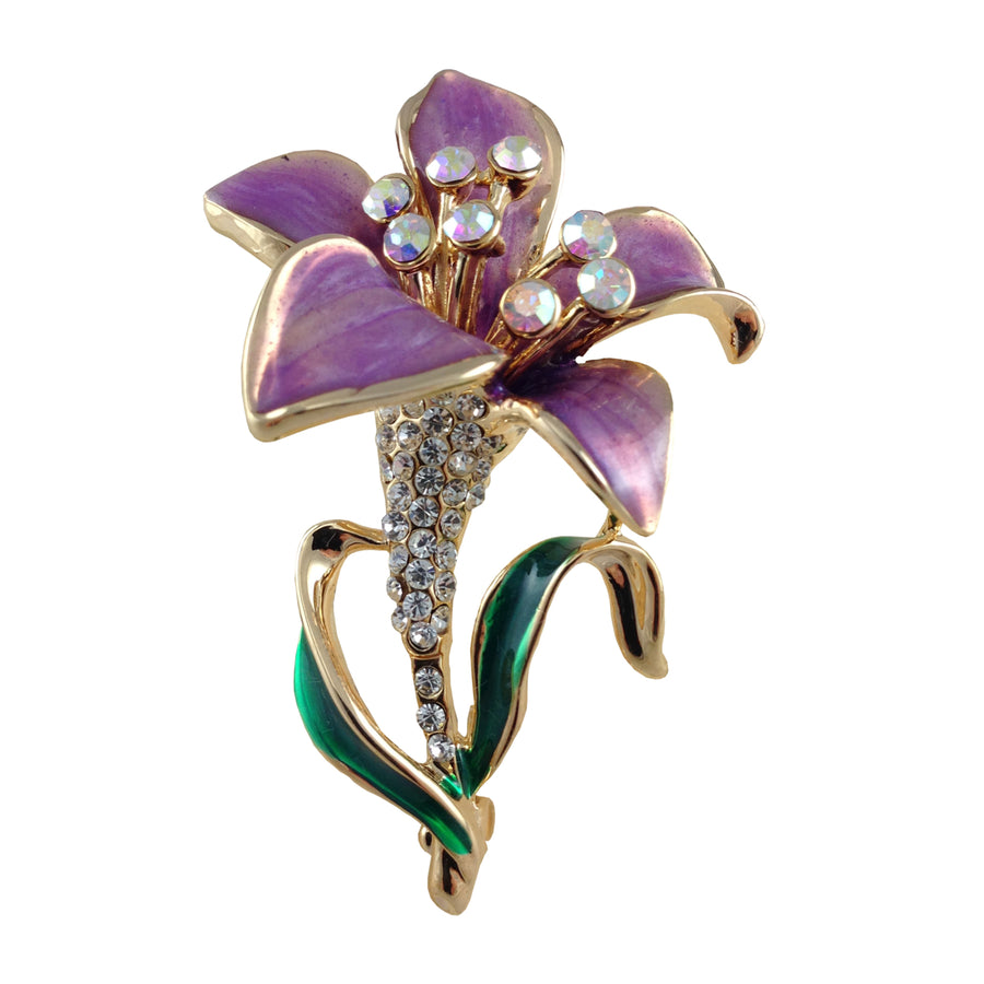 Purple Lilly Brooch Clear Crystals with Big Purple Flowers Crystals Multiple Crystals in Setting Fashion Jewelry Deluxe Image 1