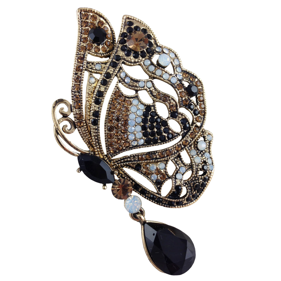 Butterfly Brooch Black White Crystals Colors Enamel Pin 3D Design Clear Crystals Fashion Brooch Silver Rhodium Platted Image 1