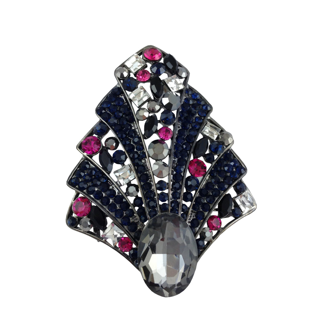 Flower Brooch Big Smokey Colored Crystals with Black and Red Crystal Dimond Shape Clear Crystals Fashion Pin Image 1