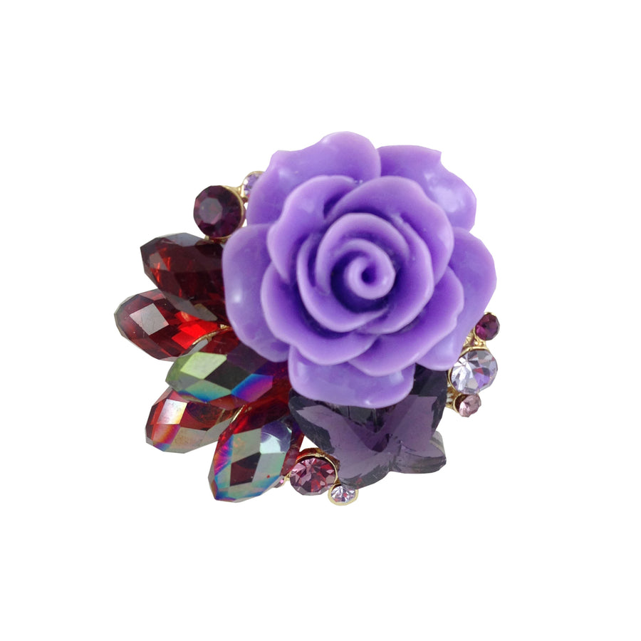 Purple Rose Pin 3D Design Shades of Red Crystals Lapel Pin Purple Crystals Rose Detailed Tie Tack Floral Power Image 1