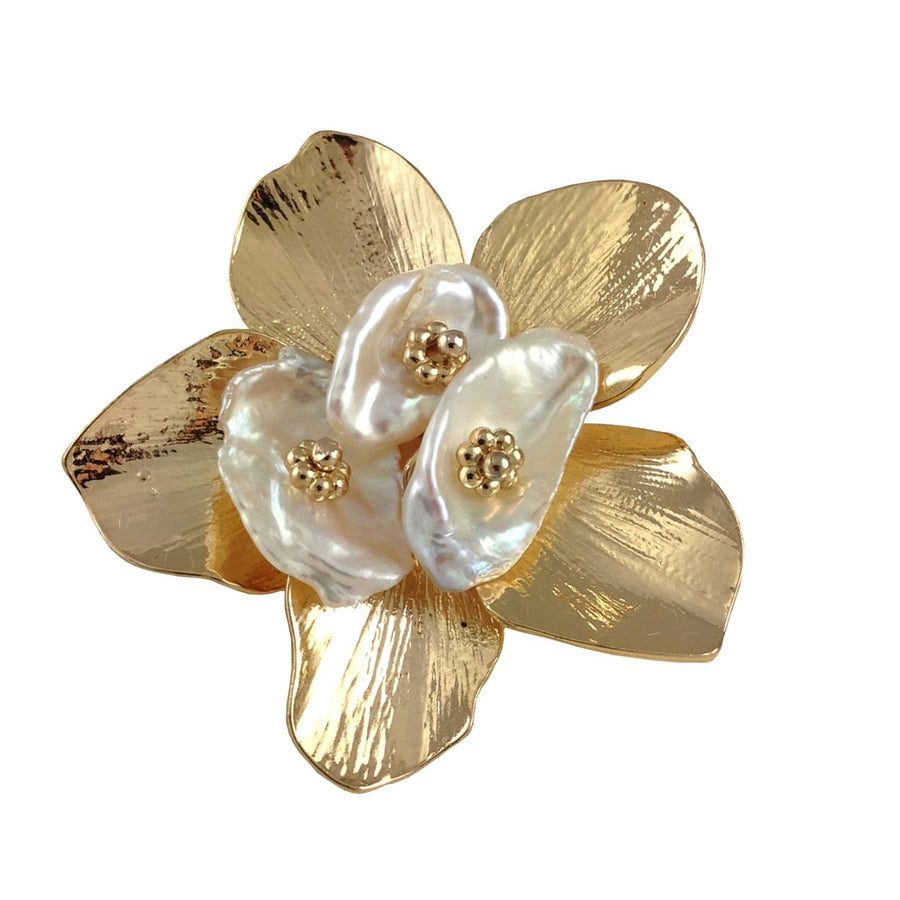 Buttercup Brooch Gold Cream Big Flowers Gold Enamel Flower Setting Fashion Jewelry Deluxe Pin Image 1