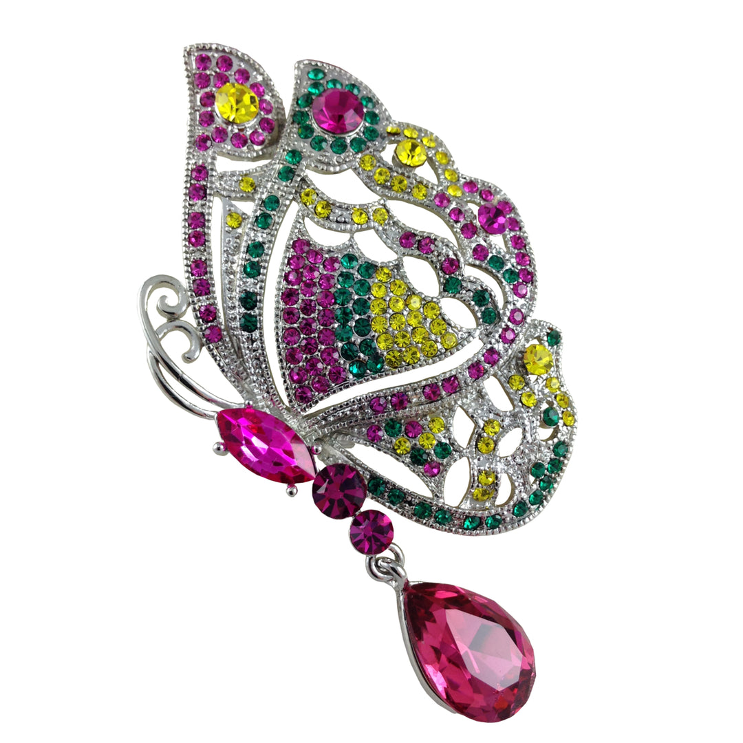 Butterfly Brooch Colorful Crystals Many Colors Enamel Pin 3D Design Clear Crystals Fashion Brooch Silver Rhodium Platted Image 1