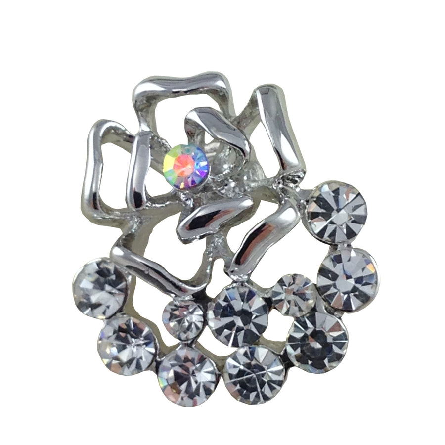 Shedding Rose Pin 3D Design Silver Flower Lapel Pin Clear Crystals Rose Detailed Tie Tack Floral Power Image 1