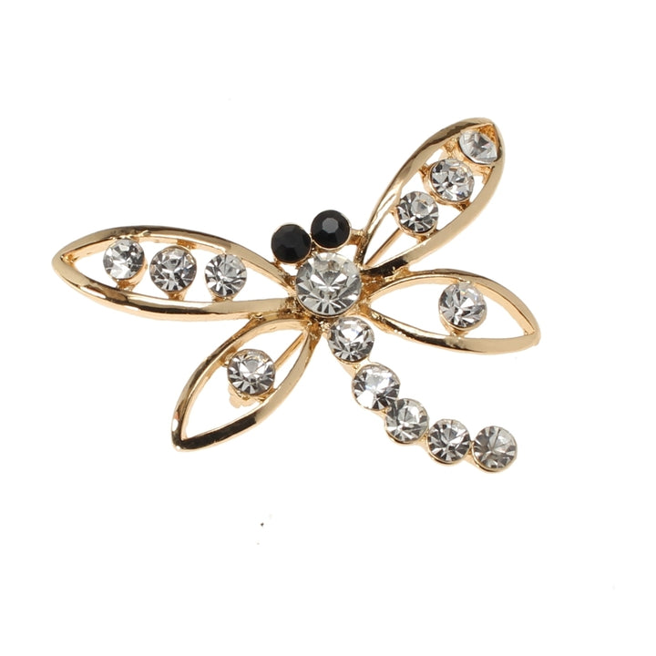 Dragonfly Brooch Gold Rhodium Enamel Pin Clear Crystals with Black Crystal Eyes The Dragon Fly Lucky Fashion Pin Image 1