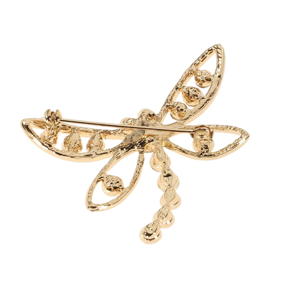 Dragonfly Brooch Gold Rhodium Enamel Pin Clear Crystals with Black Crystal Eyes The Dragon Fly Lucky Fashion Pin Image 2
