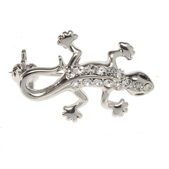 Lizard Pin 3D Design Silver with Clear Crystals Enamel Pin Lizard Lapel Pin Highly Detailed Tie Tack Backpack Pin Image 1