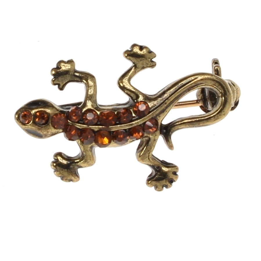 Lizard Pin 3D Design Antique Bronze with Amber Crystals Enamel Pin Lizard Lapel Pin Highly Detailed Tie Tack Backpack Image 1