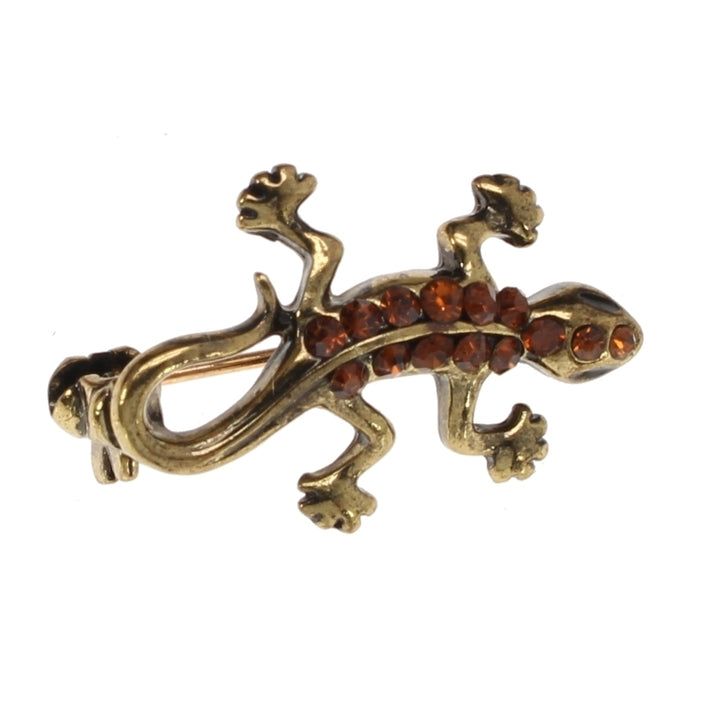 Lizard Pin 3D Design Antique Bronze with Amber Crystals Enamel Pin Lizard Lapel Pin Highly Detailed Tie Tack Backpack Image 3