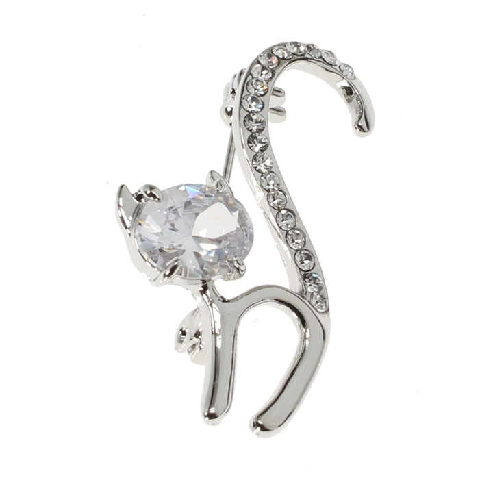Sassy Cat Brooch Big Head Crystal Fancy Tail Lined with Clear Crystals Fashion Pin Cat Fashion Brooch Image 1