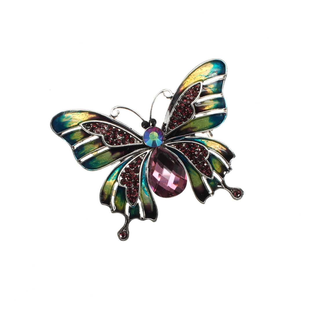 Butterfly Brooch Colorful Amethyst Purple Enamel Pin 3D Design Purple Crystals Fashion Brooch Silver Rhodium Platted Image 3