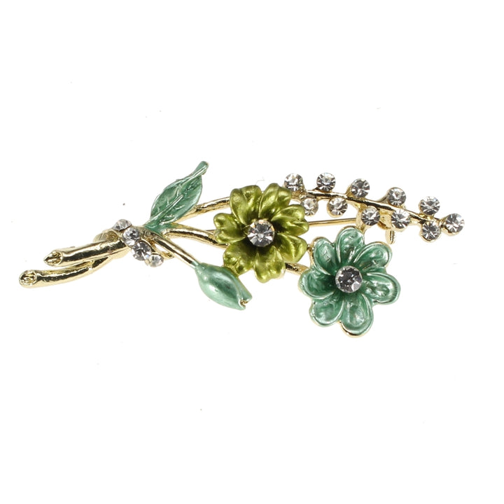 Morning Daisy Brooch Shades of Green with Flowers Enamel Pin Multiple Crystals in Setting Fashion Jewelry Deluxe Pin Image 3