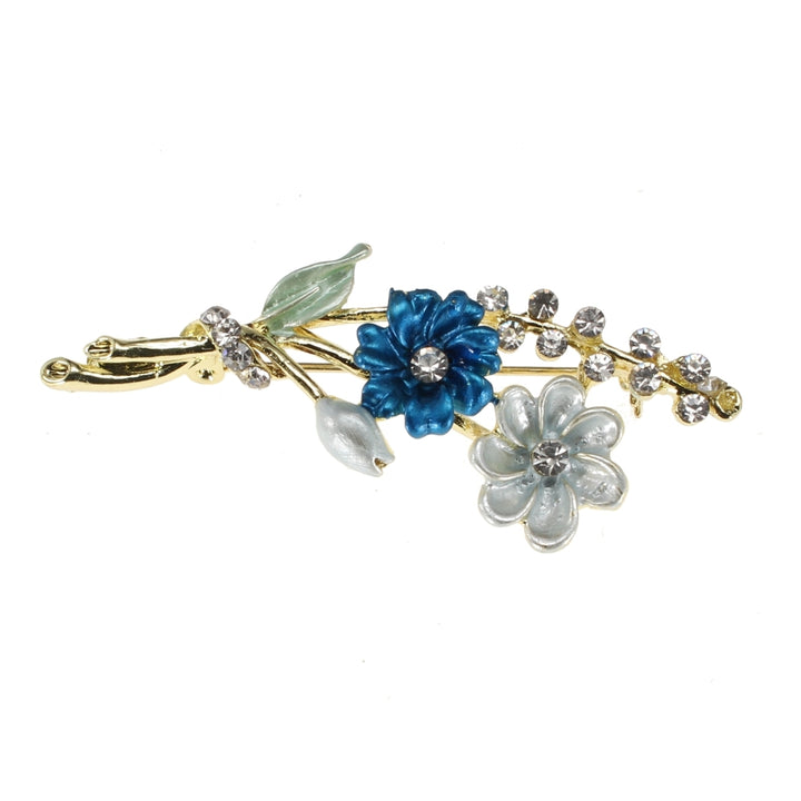 Morning Daisy Brooch Shades of Blue Flowers with Green Enamel Pin Multiple Crystals in Setting Fashion Jewelry Deluxe Image 3