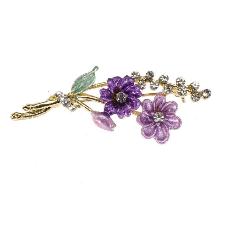 Morning Daisy Brooch Shades of Purple Flowers Green Enamel Pin Multiple Crystals in Setting Fashion Jewelry Deluxe Pin Image 3