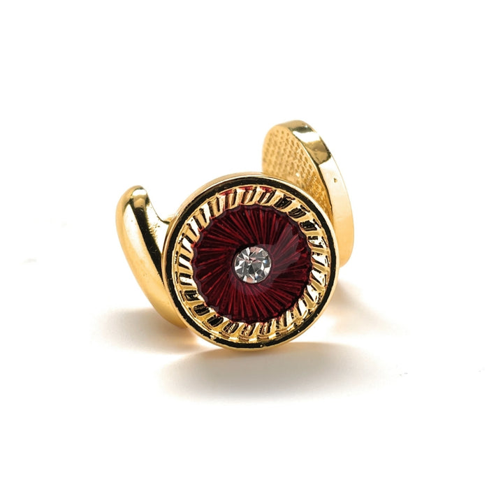Roman Medallion Cufflinks Crystal Diamond Shape Center Cut Red and Gold Platted Rhodium Cuff Links Whale Tail Backing Image 4