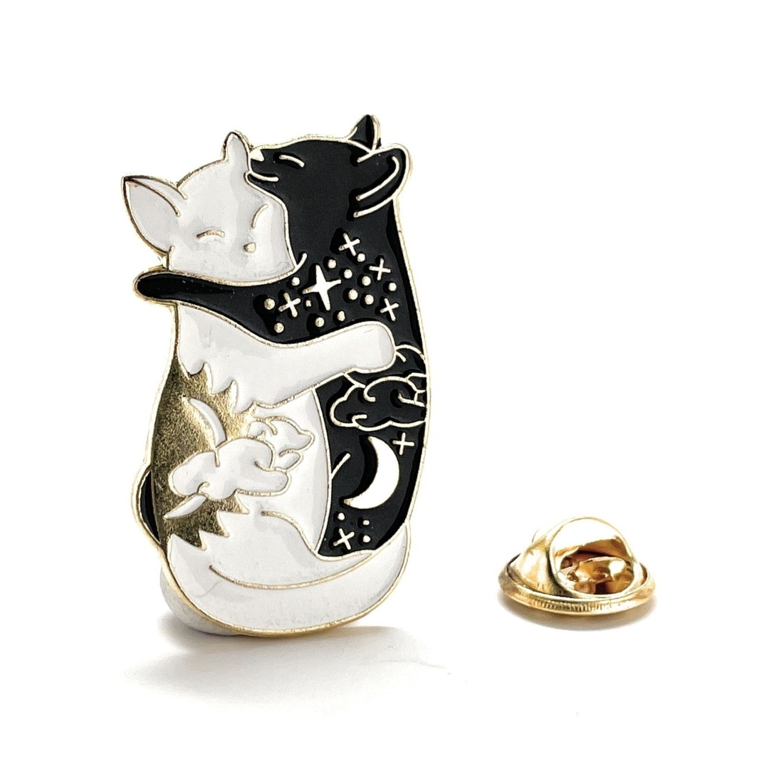 Crazy Cat Lovers Pin Black and White Enamel Pin Yin Yang Intertwine Love Lanyard Pin Gold Rhodium Platted Name Badge Pin Image 1
