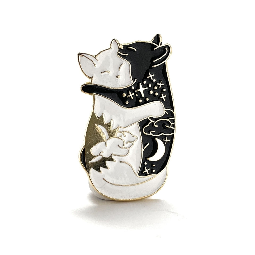 Crazy Cat Lovers Pin Black and White Enamel Pin Yin Yang Intertwine Love Lanyard Pin Gold Rhodium Platted Name Badge Pin Image 2